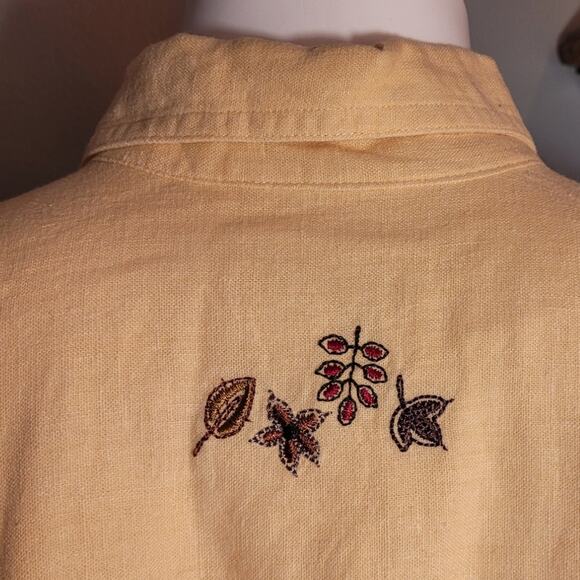 Vntg Y2K CHRISTOPHER & BANKS Yellow Embroidered Linen Rayon Button Blouse Sz S - Picture 2 of 10
